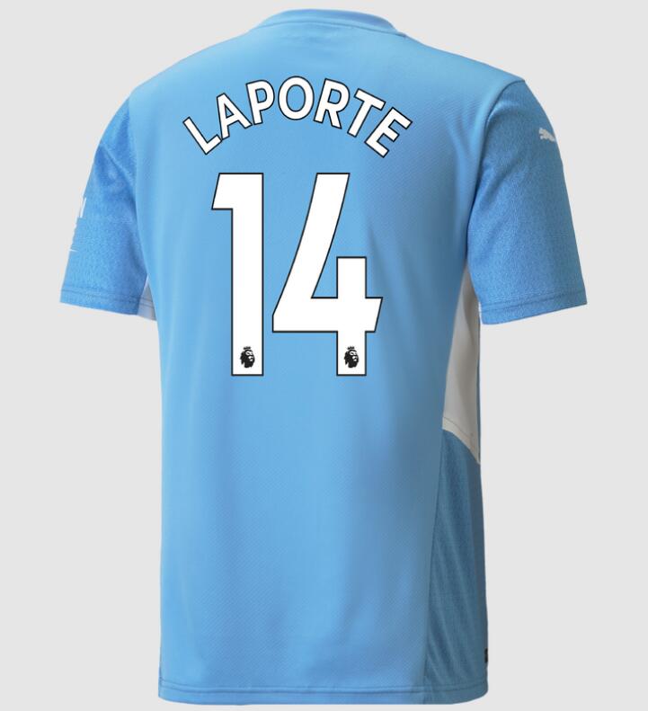 2021/22 Manchester City Home Kit Soccer Jersey with Aymeric Laporte 14 printing